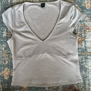 wild fable Ribbed V-Neck Short Sleeve Top - Light Gray